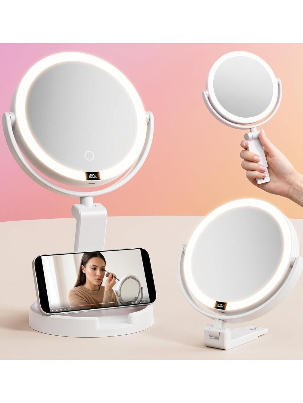 Travel Makeup Mirror with Lights, 1X/30X Magnifying Double-Sided Vanity Mirror